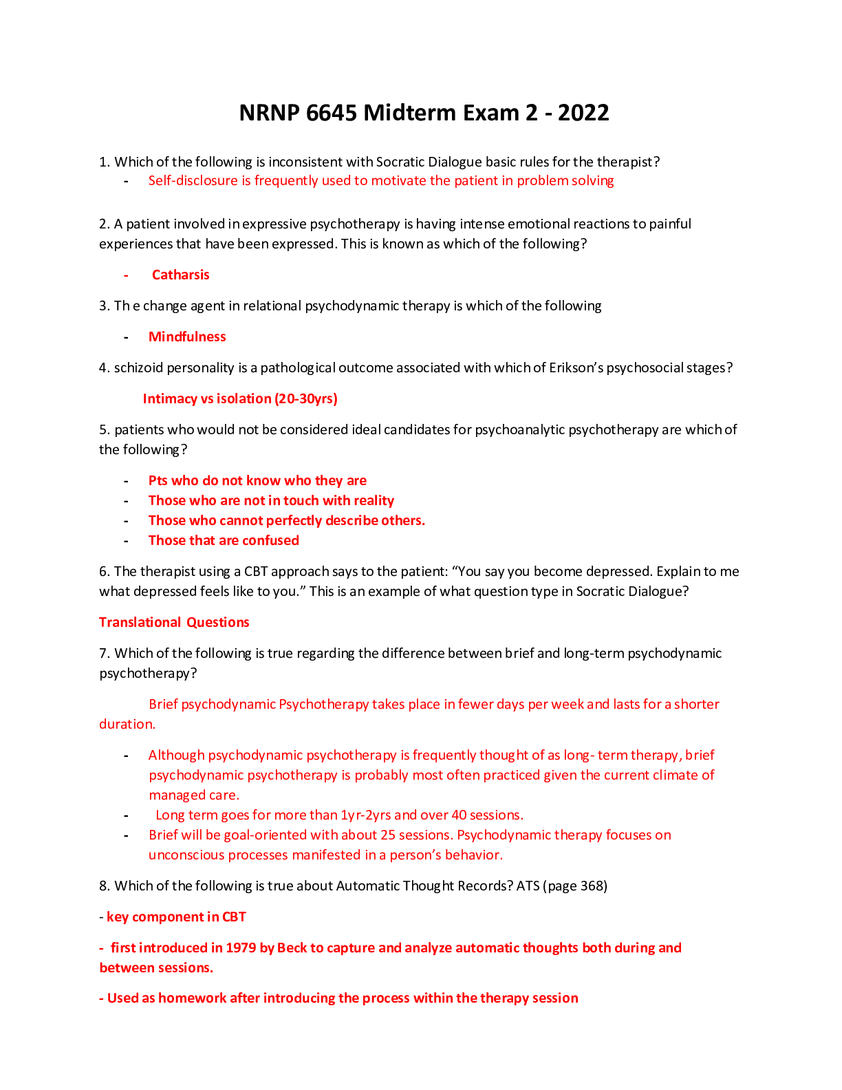 Preview image of NRNP 6645 Midterm Exam 2 - 2022 document